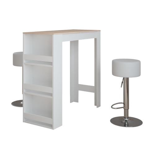 Vicco Bartisch-Set Repose, Weiß/Sonoma, 45 x 110 cm mit 2 Barhockern Vicco Bartisch-Set Repose, Weiß/Sonoma, 45 x 110 cm mit 2 Barhockern von Vicco