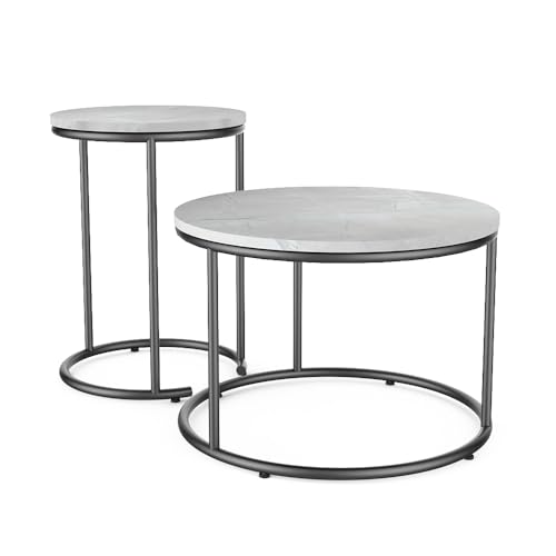 Vicco Beistelltisch-Set Ottawa, 2-teiliger Sofatisch, Marmor Weiß, 55 x 55 cm 2 Teile von Vicco