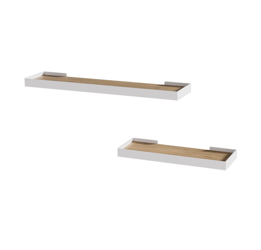 Vicco Bücherregal Erni, Weiß/Eiche, 60 x 3 cm 2er-Set Vicco Bücherregal Erni, Weiß/Eiche, 60 x 3 cm 2er-Set von Vicco