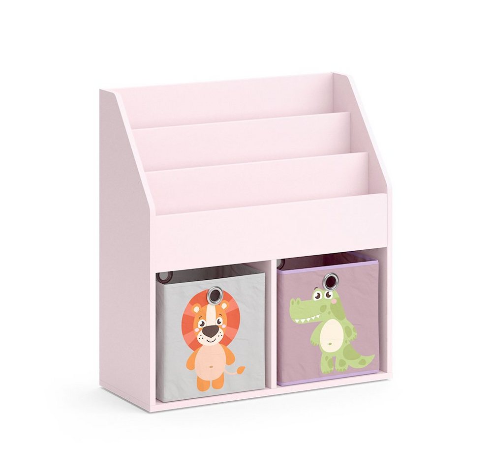 Vicco Bücherregal Luigi, Rosa, 72 x 79 cm mit 2 Faltboxen (Löwe, Krokodil) von Vicco
