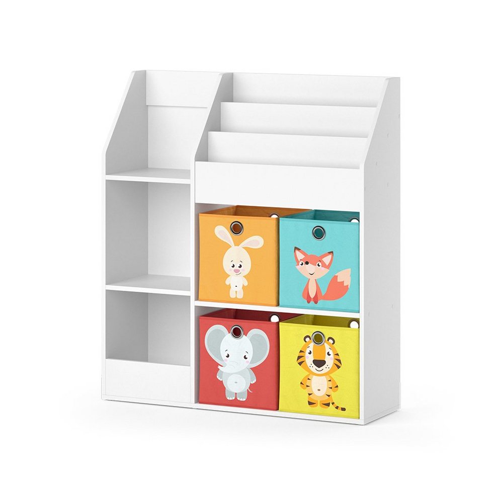 Vicco Bücherregal Luigi, Weiß, 100.4 x 114.2 cm mit 4 Faltboxen (bunt) von Vicco
