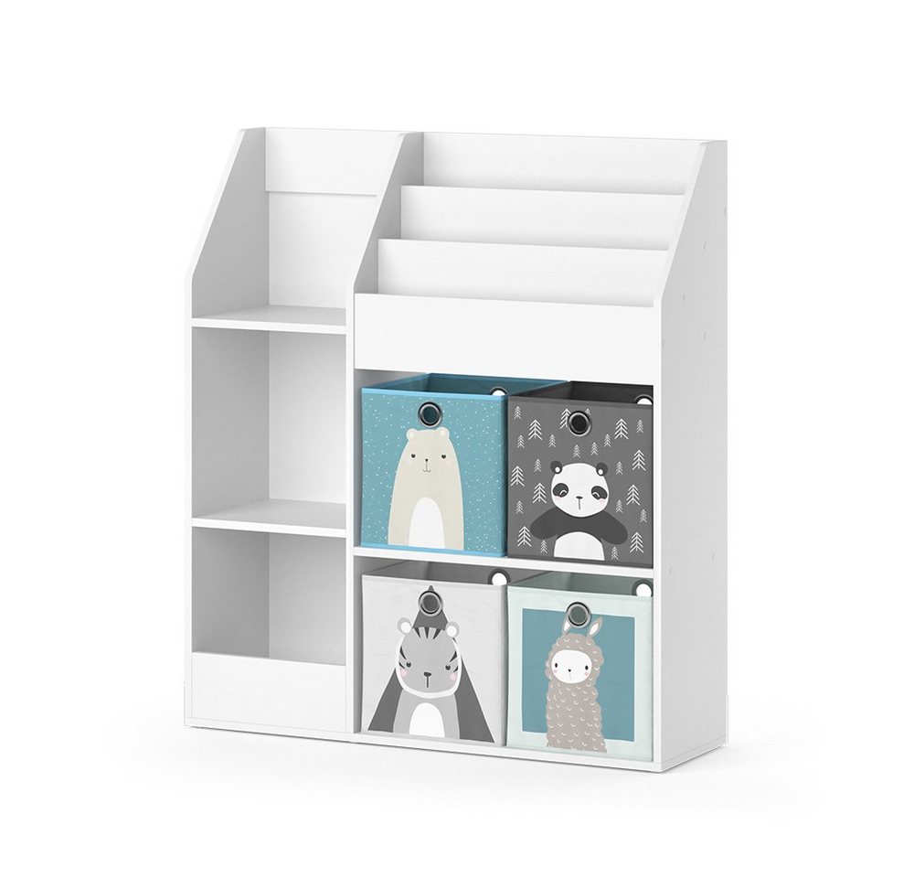 Vicco Bücherregal Luigi, Weiß, 100.4 x 114.2 cm mit 4 Faltboxen (grau) von Vicco