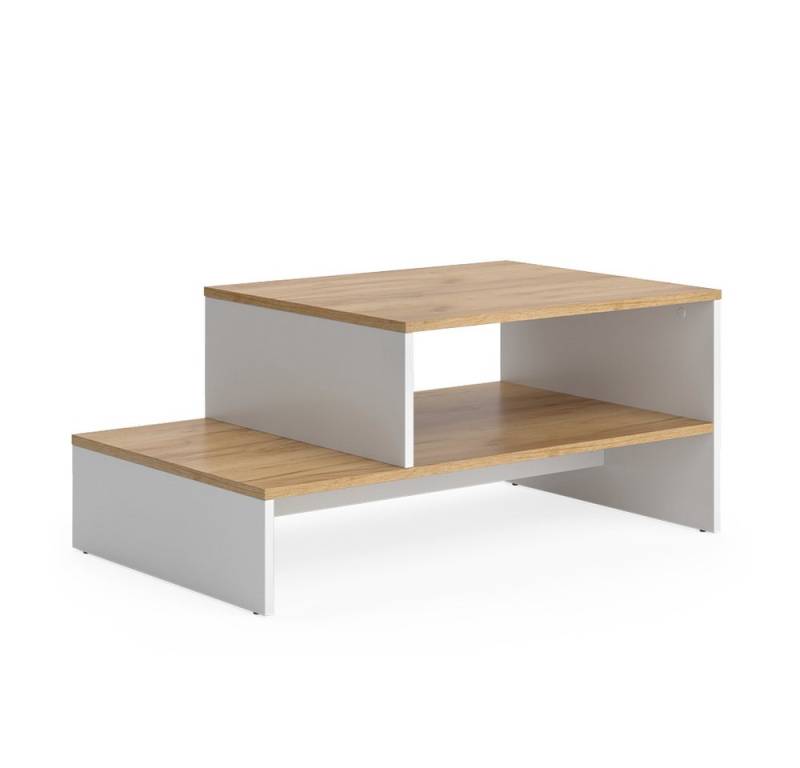 Vicco Couchtisch Amely, Goldkraft Eiche/Weiß, 90 x 55 cm mit Regal von Vicco