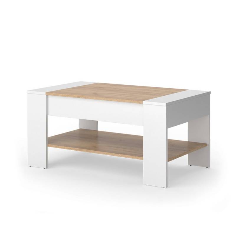 Vicco Couchtisch August, Goldkraft Eiche/Weiß, 99.6 x 58.8 cm mit Schublade von Vicco