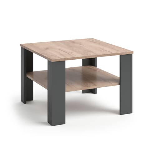 Vicco Couchtisch Homer, Couchtisch mit der Ablage, Anthrazit/Sand, 60 x 60 cm von Vicco