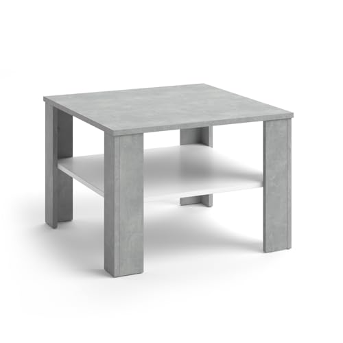 Vicco Couchtisch Homer, Couchtisch mit der Ablage, Beton/Weiß, 60 x 60 cm von Vicco