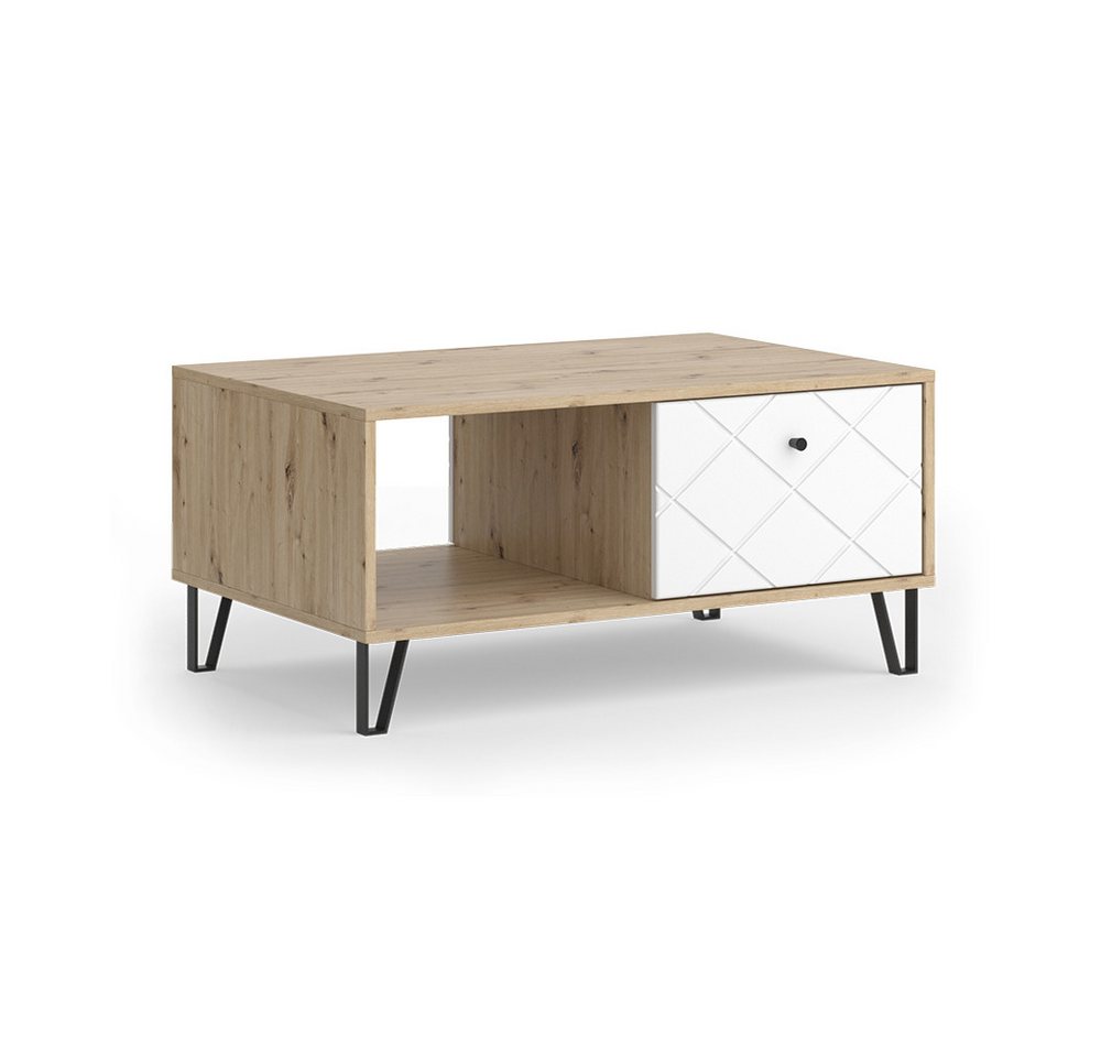 Vicco Couchtisch Nizza, Artisan/Weiß/Weiß, 90.2 x 59.4 cm mit offenem Fach & Schub... von Vicco