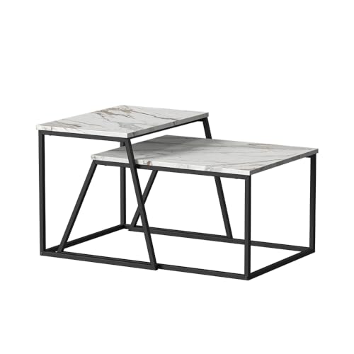 Vicco Couchtisch-Set Myra, Schwarz/Marmor-Weiß, 60 x 50 cm 2 Teile von Vicco