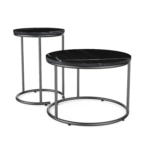 Vicco Couchtisch-Set Ottawa, 2-teiliger Sofatisch, Schwarzer Marmor, 55 x 55 cm 2 Teile von Vicco