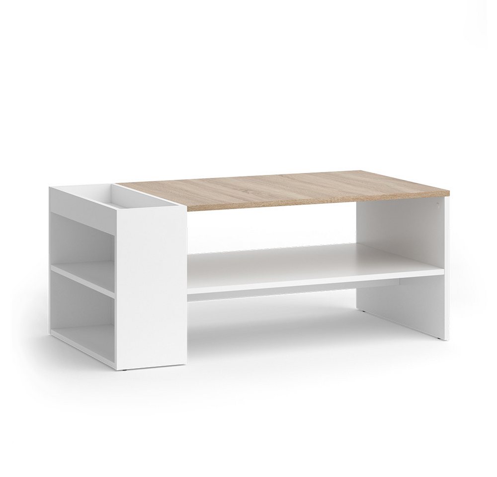 Vicco Couchtisch Wido, Weiß/Sonoma, 100 x 55 cm mit Regalen von Vicco