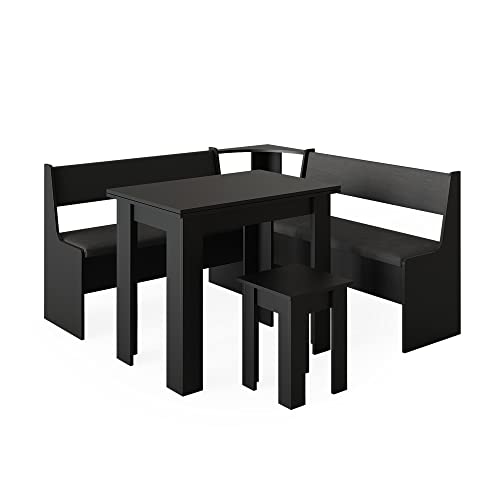 Vicco Eckbankgruppe Roman, Schwarz, 150 x 150 cm mit Tisch von Vicco