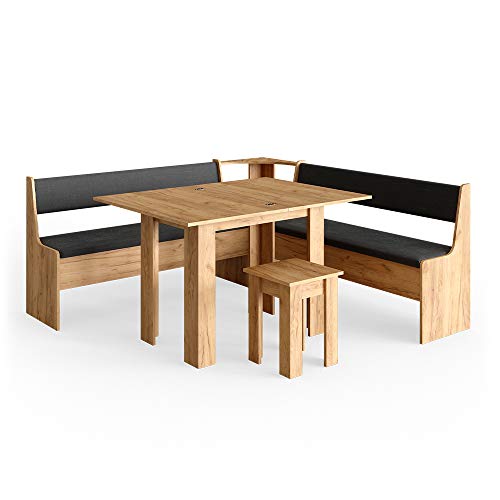 Vicco Eckbankgruppe Roman, Goldkraft Eiche/Anthrazit, 180 x 180 cm mit Tisch von Vicco