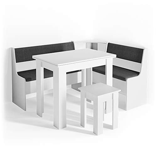 Vicco Eckbankgruppe Roman, Weiß/Anthrazit, 150 x 120 cm mit Tisch von Vicco