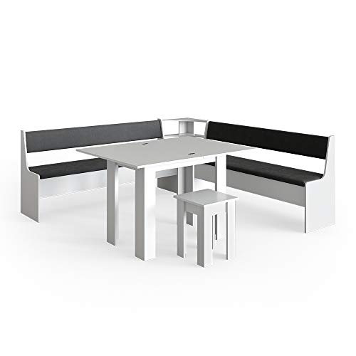 Vicco Eckbankgruppe Roman, Weiß/Anthrazit, 210 x 210 cm mit Tisch von Vicco