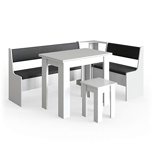 Vicco Eckbankgruppe Roman, Weiß/Anthrazit, 180 x 120 cm mit Tisch von Vicco