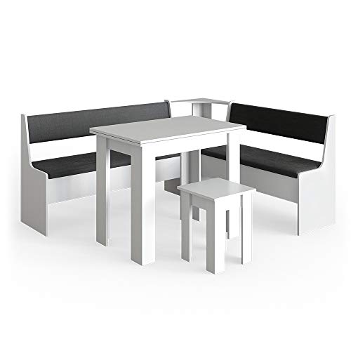 Vicco Eckbankgruppe Roman, Weiß/Anthrazit, 180 x 150 cm mit Tisch von Vicco