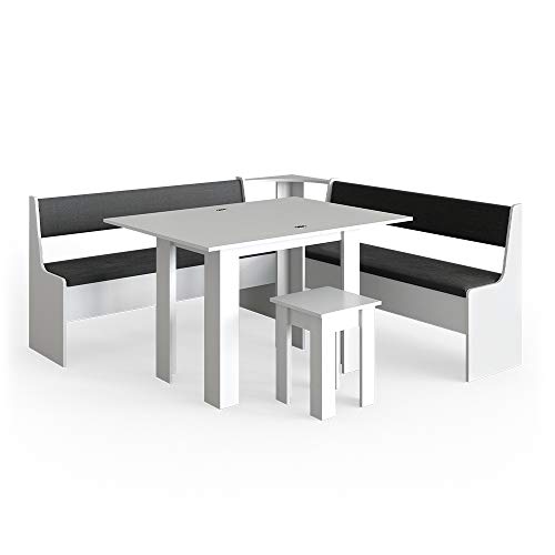 Vicco Eckbankgruppe Roman, Weiß/Anthrazit, 180 x 180 cm mit Tisch von Vicco