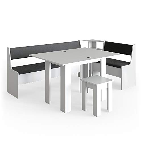 Vicco Eckbankgruppe Roman, Weiß/Anthrazit, 210 x 120 cm mit Tisch von Vicco