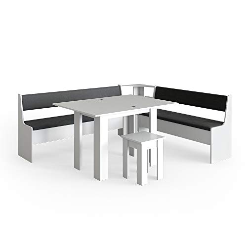 Vicco Eckbankgruppe Roman, Weiß/Anthrazit, 210 x 180 cm mit Tisch von Vicco