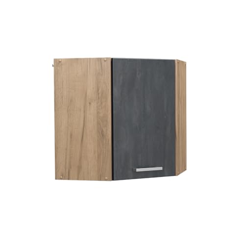 Vicco Eckhängeschrank R-Line, Küchen-Eckschrank, Schwarz Beton/Goldkraft Eiche, 57 cm von Vicco