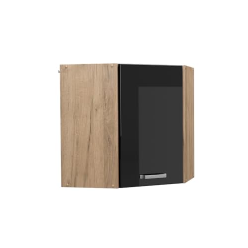 Vicco Eckhängeschrank R-Line, Küchen-Eckschrank, Schwarz Hochglanz/Goldkraft Eiche, 57 cm von Vicco