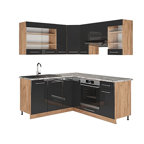 Vicco Eckküche Fame-Line, Anthrazit Hochglanz/Goldkraft Eiche, 160 x 190 cm, AP Marmor Vicco Eckküche Fame-Line, Anthrazit Hochglanz/Goldkraft Eiche, 160 x 190 cm, AP Marmor von Vicco