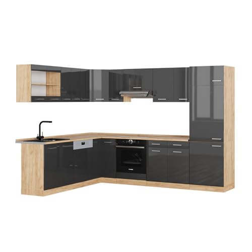 Vicco Eckküche R-Line, Anthrazit Hochglanz/Goldkraft Eiche, 227 x 287 cm, AP Eiche Vicco Eckküche R-Line, Anthrazit Hochglanz/Goldkraft Eiche, 227 x 287 cm, AP Eiche von Vicco
