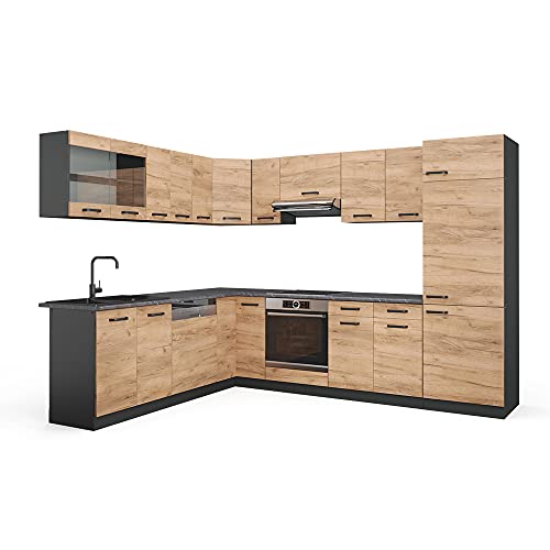 Vicco Eckküche R-Line, Goldkraft Eiche/Anthrazit, 227 x 287 cm, AP Anthrazit Vicco Eckküche R-Line, Goldkraft Eiche/Anthrazit, 227 x 287 cm, AP Anthrazit von Vicco