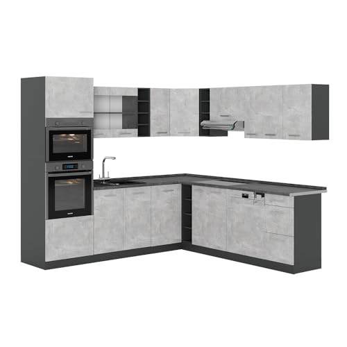 Vicco Eckküche R-Line, Küchenzeile in L-Form, Beton/Anthrazit, 237 x 60 cm ohne Arbeitsplatte von Vicco