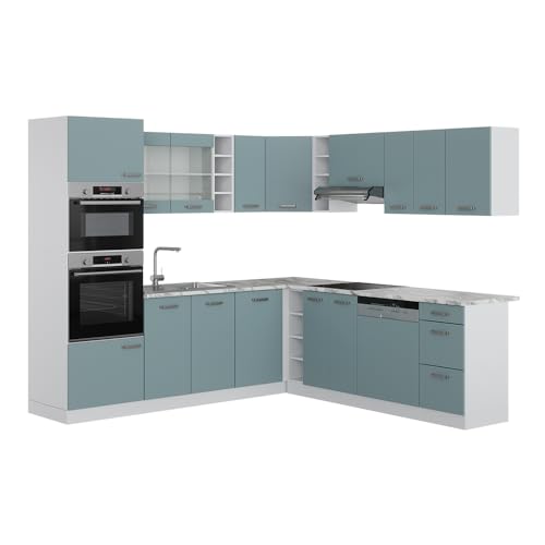 Vicco Eckküche R-Line, Küchenzeile in L-Form, Blau-Grau/Weiß, 237 x 247 cm ohne Arbeitsplatte von Vicco