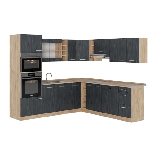 Vicco Eckküche R-Line, Schwarz Beton/Goldkraft Eiche, 237 x 247 cm ohne Arbeitsplatte Vicco Eckküche R-Line, Schwarz Beton/Goldkraft Eiche, 237 x 247 cm ohne Arbeitsplatte von Vicco