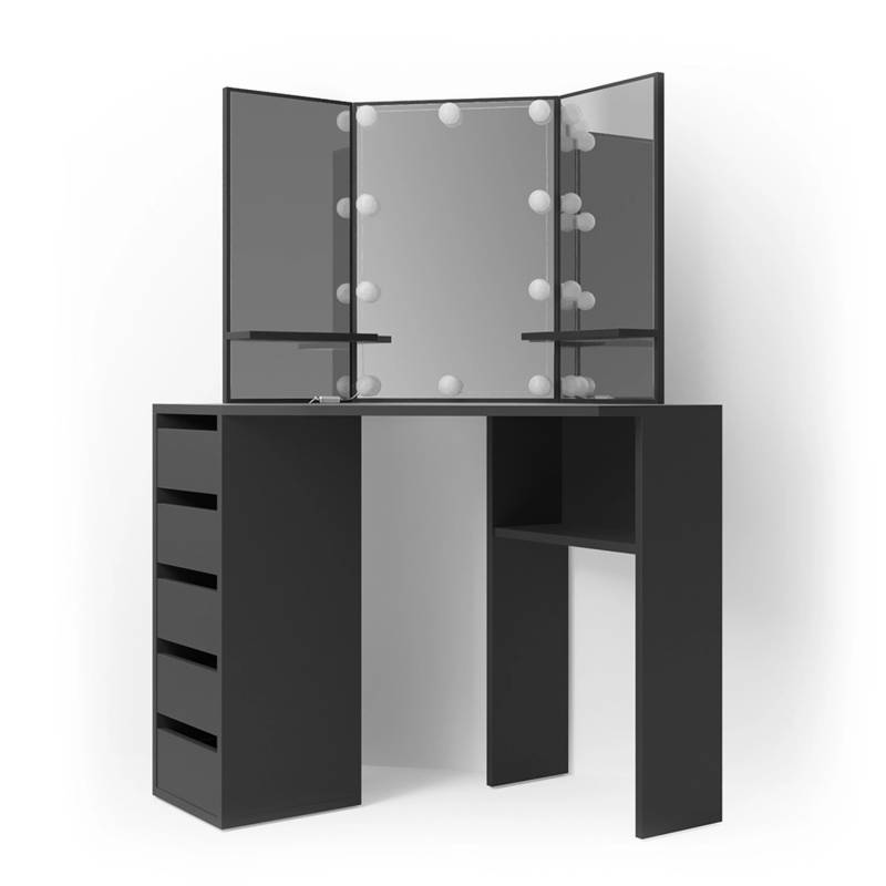 Vicco Eckschminktisch Arielle Schwarz 110 cm mit LED Beleuchtung von Vicco