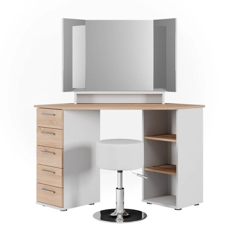 Vicco Eckschminktisch Sofia Weiß/Sonoma/Sonoma 128.4 cm mit Hocker von Vicco