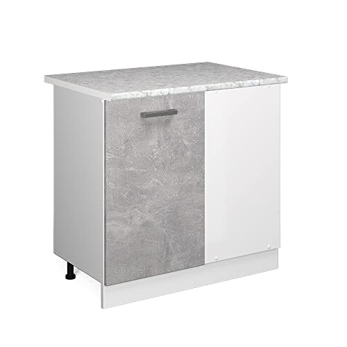 Vicco Eckunterschrank R-Line, Küchen Eckschrank, Beton/Weiß, 86 cm, AP Marmor von Vicco