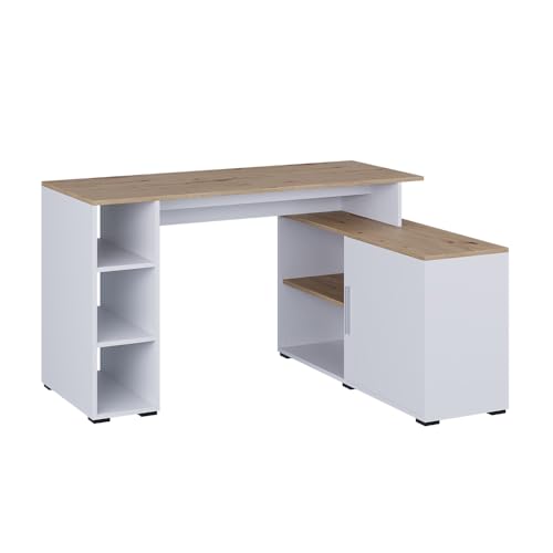 Vicco Eckschreibtisch Rudy, Weiß/Artisan, 135 x 110 cm mit Regalen von Vicco
