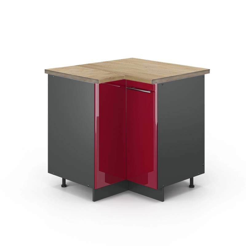 Vicco Eckunterschrank Fame-Line Bordeaux Hochglanz/Anthrazit 81 cm AP Eiche von Vicco