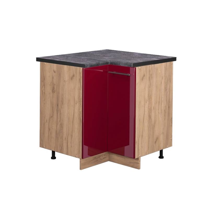 Vicco Eckunterschrank Fame-Line Bordeaux Hochglanz/Goldkraft Eiche 81 cm AP Anthrazit von Vicco
