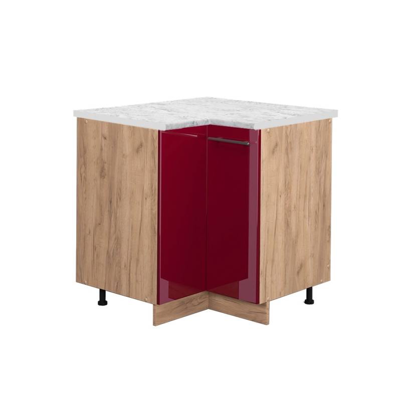 Vicco Eckunterschrank Fame-Line Bordeaux Hochglanz/Goldkraft Eiche 81 cm AP Marmor von Vicco