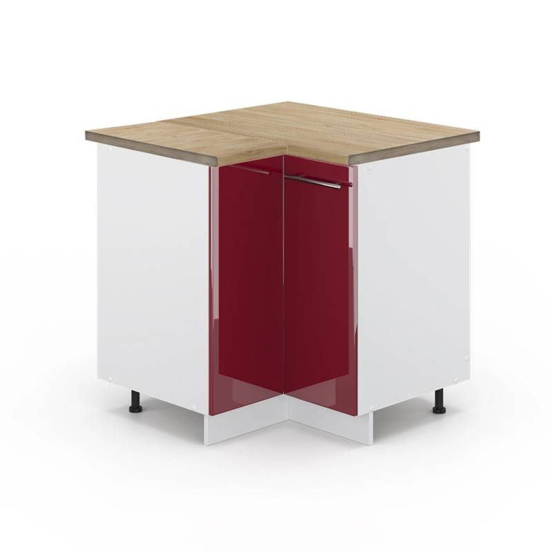 Vicco Eckunterschrank Fame-Line Bordeaux Hochglanz/Weiß 81 cm AP Eiche von Vicco