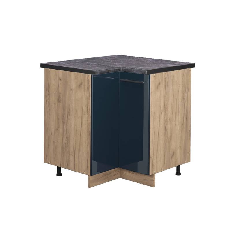 Vicco Eckunterschrank Fame-Line Dunkelblau Hochglanz/Goldkraft Eiche 81 cm AP Anthrazit von Vicco