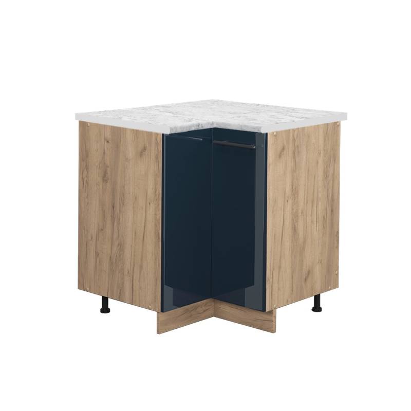 Vicco Eckunterschrank Fame-Line Dunkelblau Hochglanz/Goldkraft Eiche 81 cm AP Marmor von Vicco