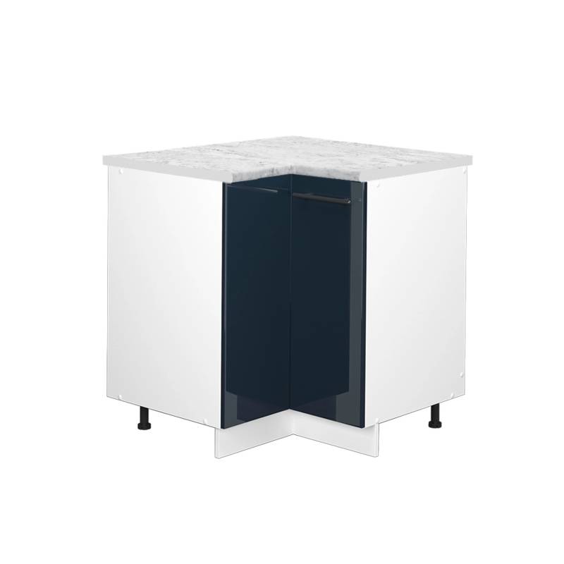 Vicco Eckunterschrank Fame-Line Dunkelblau Hochglanz/Weiß 81 cm AP Marmor von Vicco