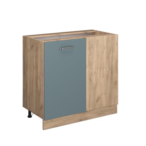 Vicco Eckunterschrank R-Line, Blau-Grau/Goldkraft Eiche, 86 cm ohne Arbeitsplatte von Vicco
