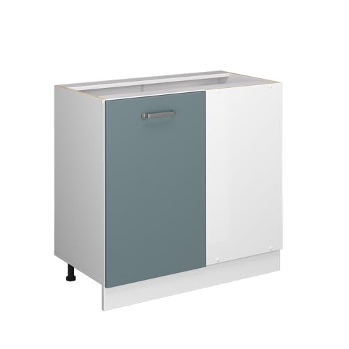Vicco Eckunterschrank R-Line, Küchen Eckschrank, Blau-Grau/Weiß, 86 cm ohne Arbeitsplatte von Vicco