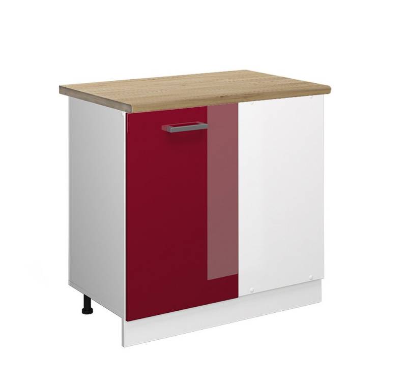 Vicco Eckunterschrank R-Line, Rot Hochglanz/Weiß, 86 cm, AP Eiche Vicco Eckunterschrank R-Line, Rot Hochglanz/Weiß, 86 cm, AP Eiche von Vicco