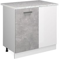 Eckunterschrank R-Line 86 cm Weiß/Beton modern Arbeitsplatte Vicco von Vicco