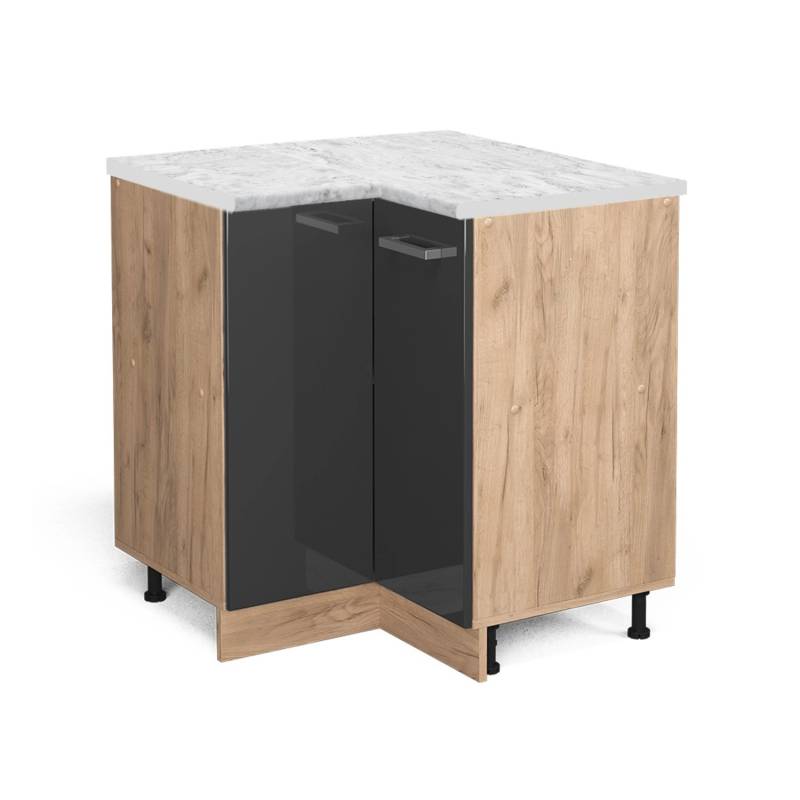 Vicco Eckunterschrank R-Line Anthrazit Hochglanz/Goldkraft Eiche 76 cm AP Marmor von Vicco