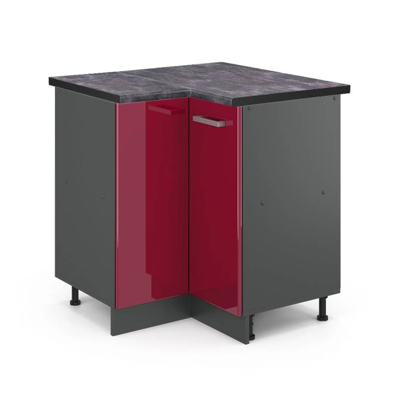 Vicco Eckunterschrank R-Line Bordeaux Hochglanz/Anthrazit 76 cm AP Anthrazit von Vicco