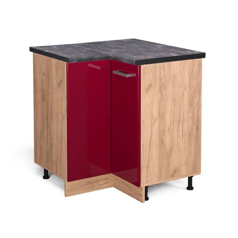 Vicco Eckunterschrank R-Line Bordeaux Hochglanz/Goldkraft Eiche 76 cm AP Anthrazit von Vicco