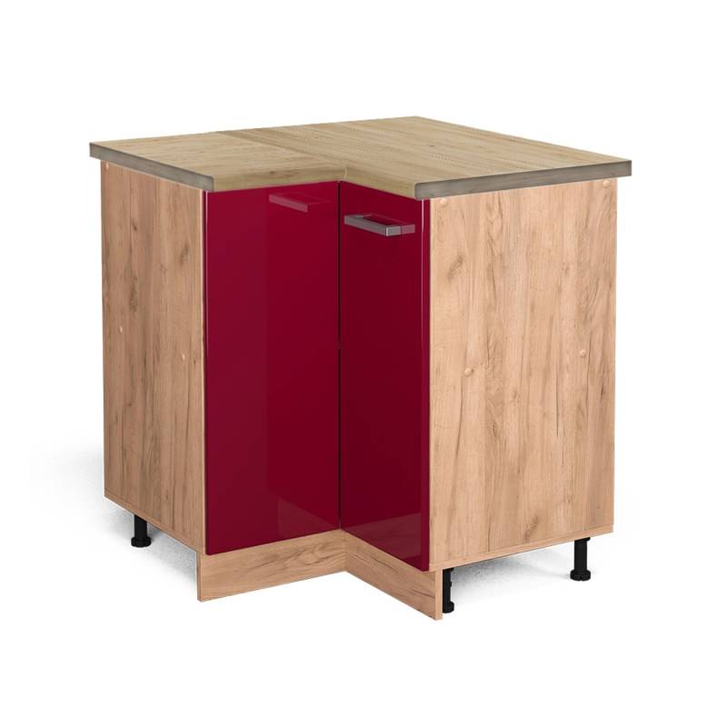 Vicco Eckunterschrank R-Line Bordeaux Hochglanz/Goldkraft Eiche 76 cm AP Eiche von Vicco